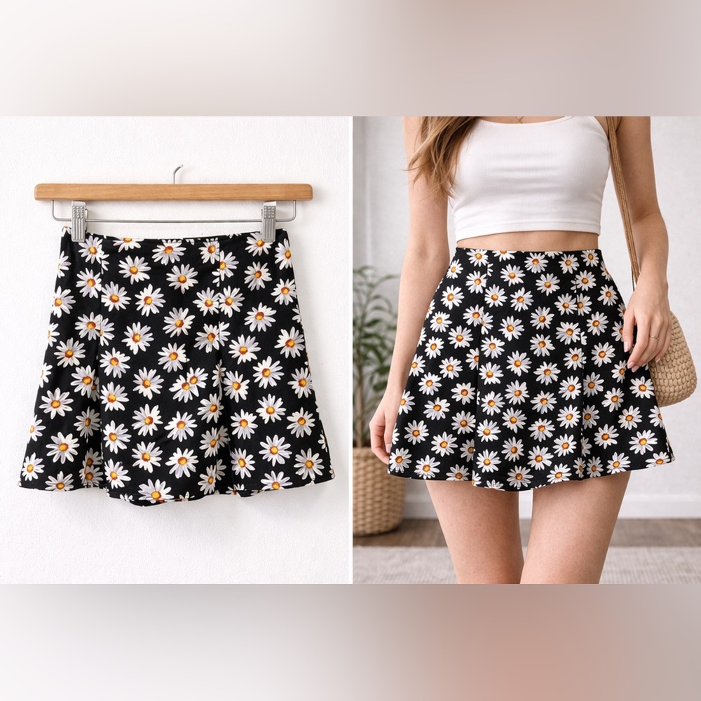Kirra Daisy Print Skater Mini Skirt XS Black Floral Y2K Cottagecore Fairy Bundle